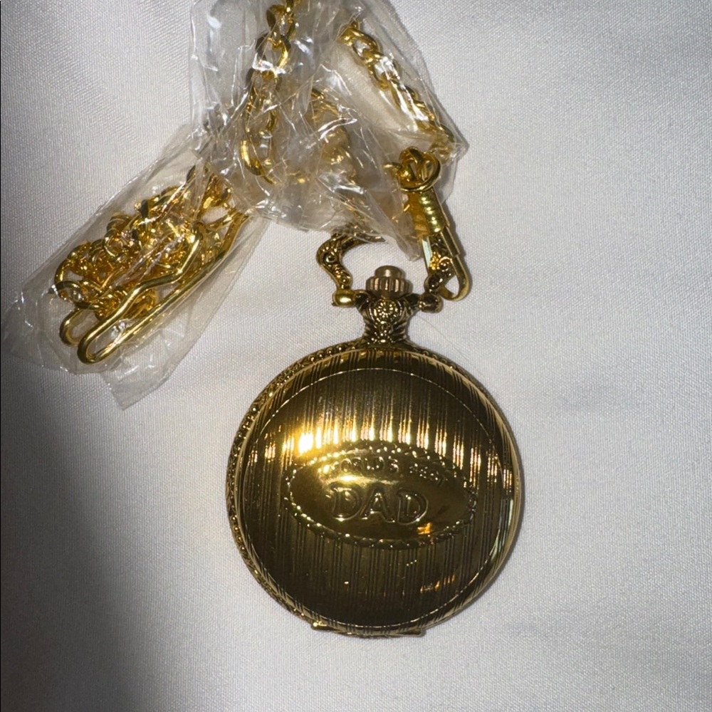 World's best Dad pocket watch with chain pewter case 3 hand movement white dial - Picture 7 of 8